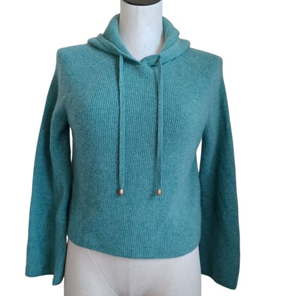 Rachel Zoe Cashmere Sweater Green Cropped Hoodie 2 Ply Womens Medium - Picture 1 of 11